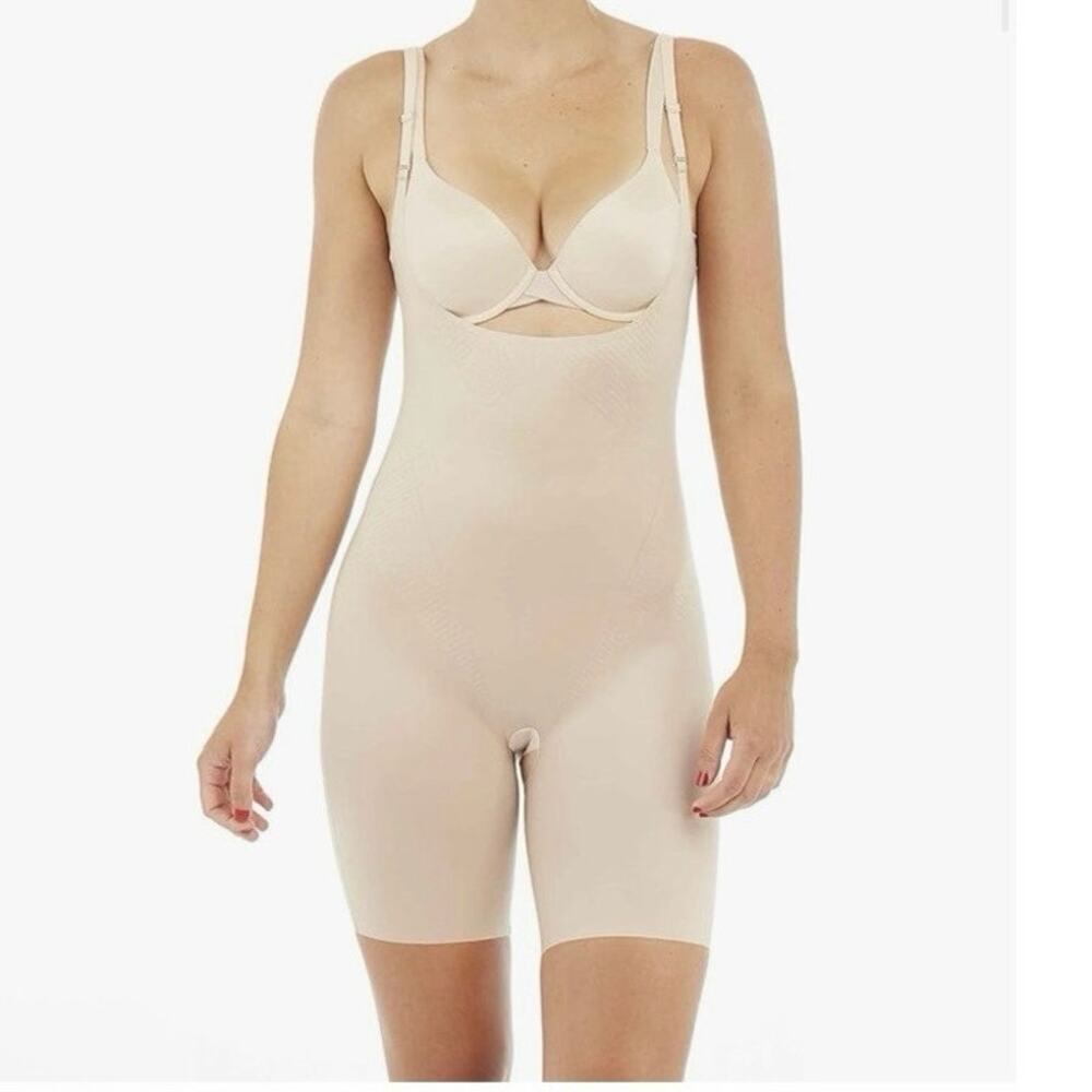 SPANX Thinstincts 2.0 Open Bust MidThigh Beige Shaper Bodysuit size XL NWT